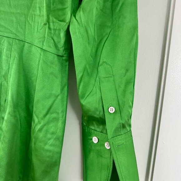 NWT Frame Silk Mini Dress in Bright Peridot Sz Medium Strong Padded Shoulder - Picture 10 of 10